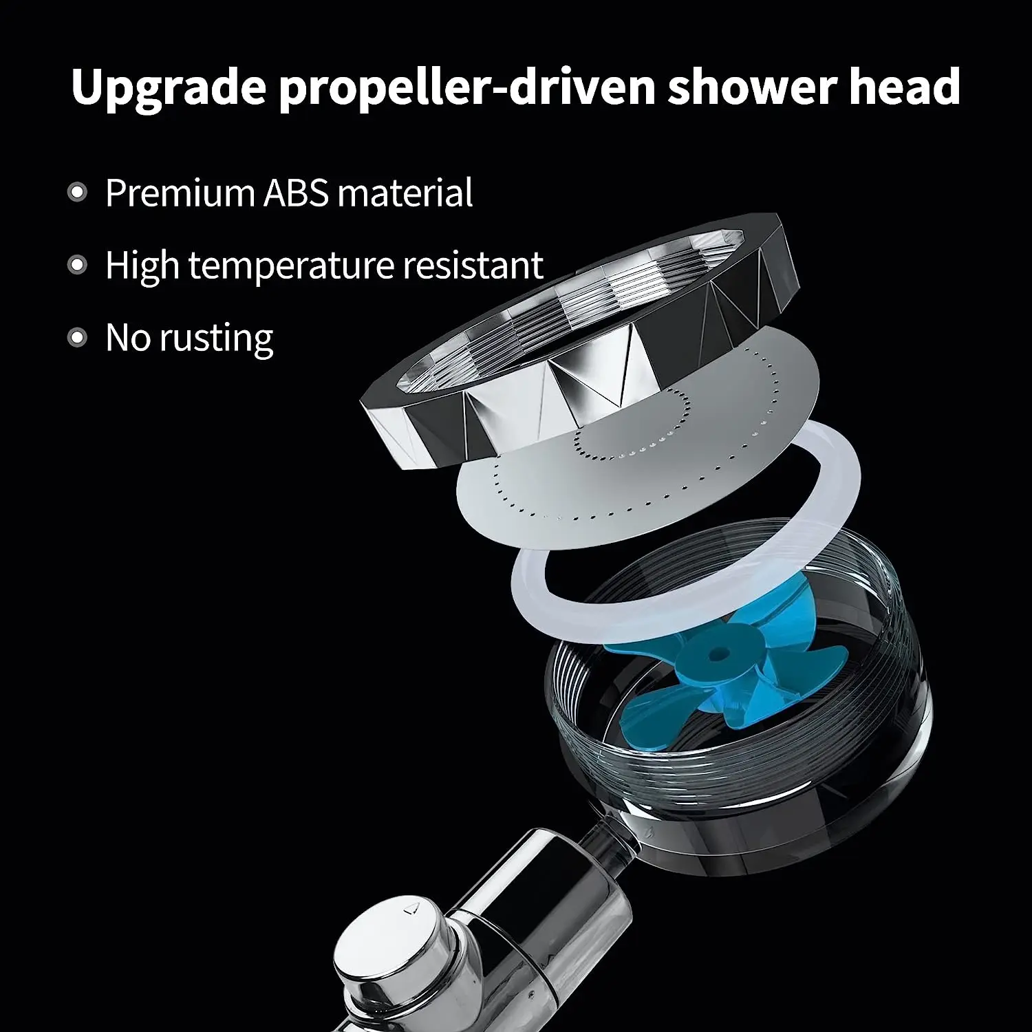 Shower Head Shower Nozzle 5 color Pressurized Shower Head Water Saving 360 Rotating Twin Turbo Pressurized Propeller Fan Shower Head Bathroom Accessories