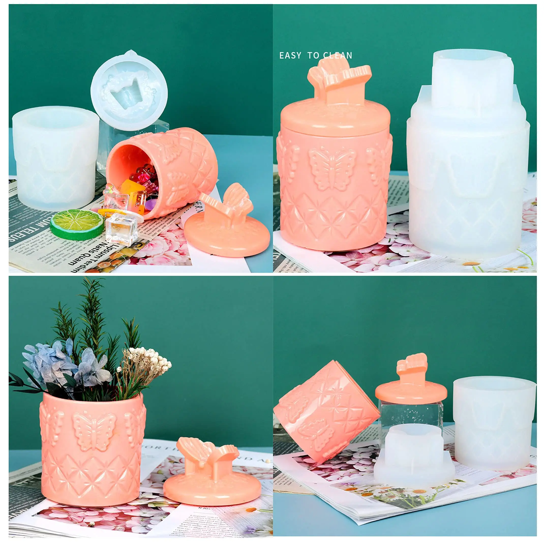 Butterfly Storage Box Silicone Resin Mold with lids Pen Holder Bottle Jar Epoxy Casting Molds Candle Cup Holder Home Decor silicone mold flower silicone mould