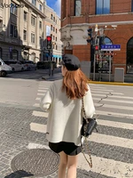 White Mink Cashmere Sweater Coat Women Autumn Winter Lazy Style Korean Retro Black Loose O-Neck Knitted Cardigan Fashion Outwear 6