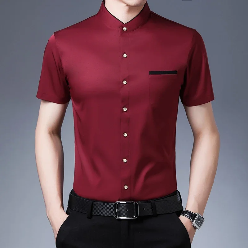 Men's Business Casual Short Sleeved Shirt No Iron and Wrinkle Resistant Top
