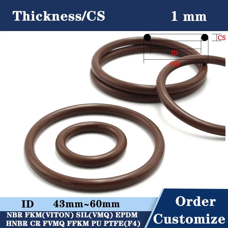¶ β/CS 1mm Ǹ FKM FVMQ FFKM EPDM HNBR NBR65 70 80 90 ID 42.5  60mm   O  Ŷ