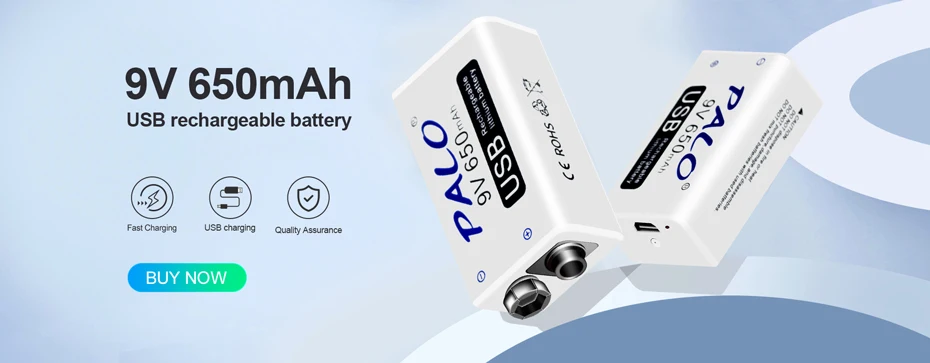 PALO 1200mAh micro USB 9 Volt  li-ion Rechargeable Battery 6F22 9V Li ion Lithium Battery for RC Helicopter Model Microphone Toy