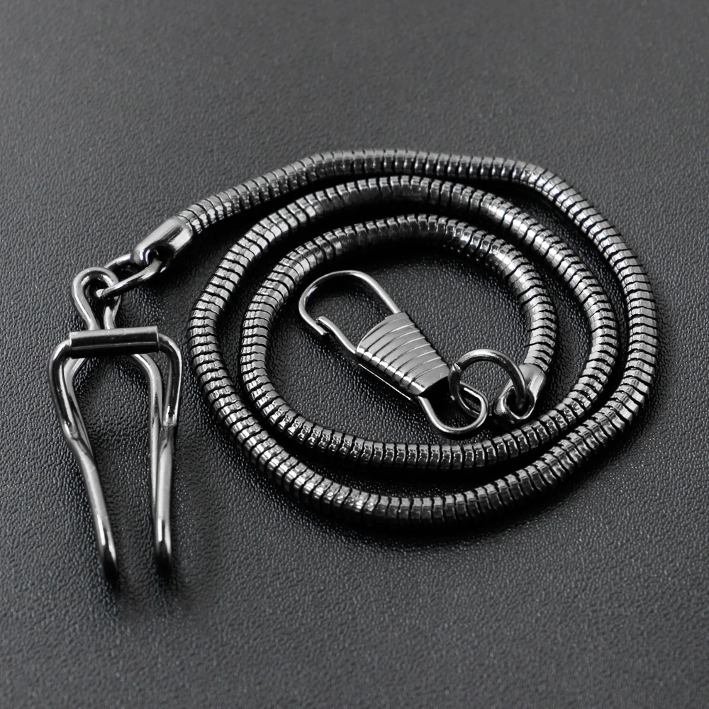 Pocket Watch Chain All Black Snake 38.5cm Stainless Steel for Men's Women