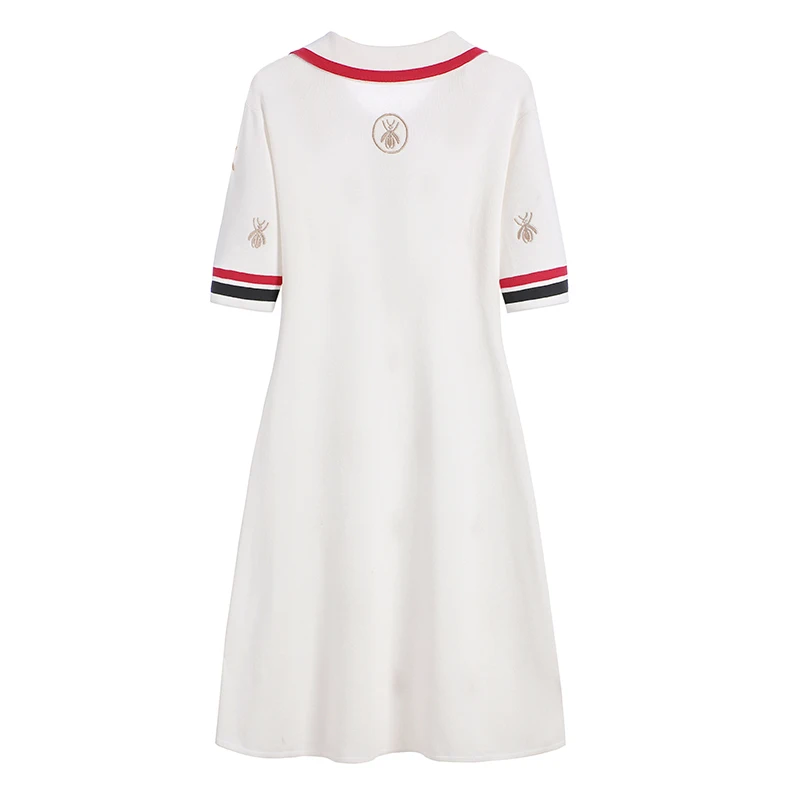2024 Spring Summer Simple Knitted Skirt Slimming Short-sleeved Polo Collar Dress Fashion  Temperament British Style Mid-length 4