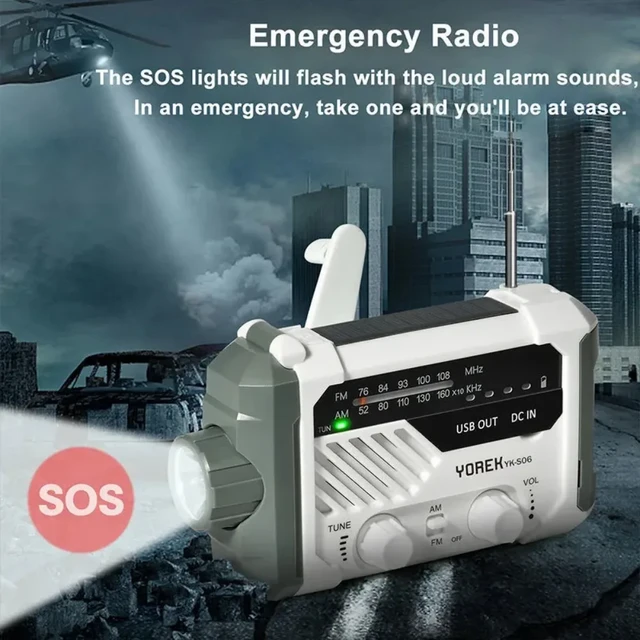 Radio FM AM Portable, Support solaire, manivelle, charge Dynamo, lampe de  poche LED, banque d'alimentation, alarme SOS, récepteur Radio FM -  AliExpress