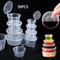 50PCS With Lids Kitchen Organizer Disposable Sauce Pot Food Small Sauce Container Boxes Plastic Clear Chutney Chili Sauce 1