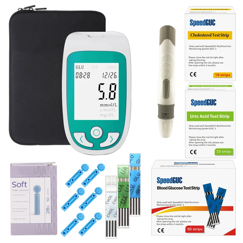 Blood Glucose Monitor Meawsom 3 In 1 Multi-function Blood Glucose Monitor Cholesterol Uric Acid Meter Glucometer Diabetes Gout Sugar Test Strips