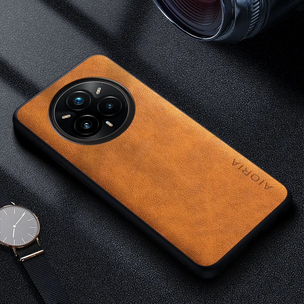 Premium Luxury Leather Phone Cover - Retro Business Style Solid Color Case
