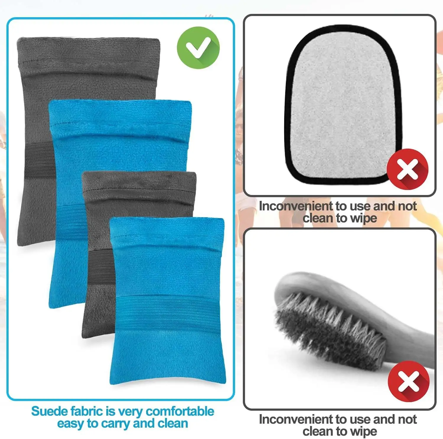 4Pcs New Sand Remover Beach Sand Wipe Off Mitts Skin Friendly Sand Removal Powder Bag Sand Removal Brushes Beach Essentials 3