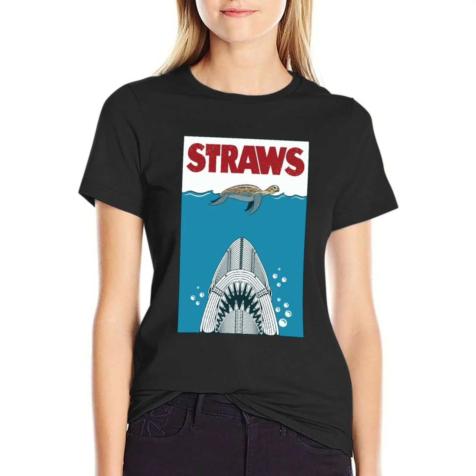 

Straws T-Shirt animal print shirt for girls tees funny t-shirt dress for Women long