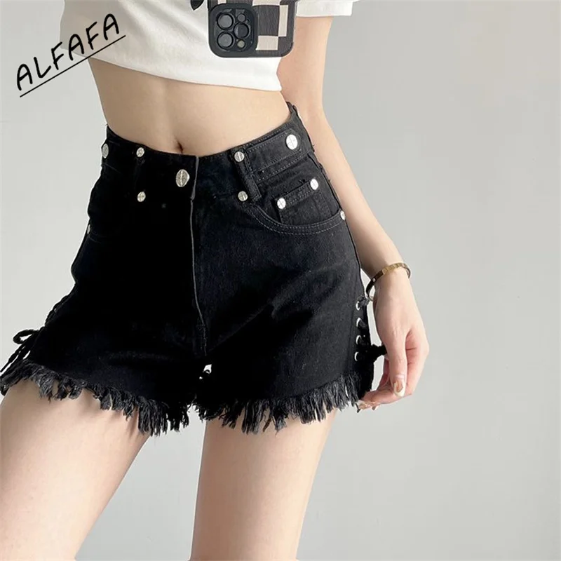 Y2k Black Shorts Jeans Pockets High Waisted Goth Joggers Emo