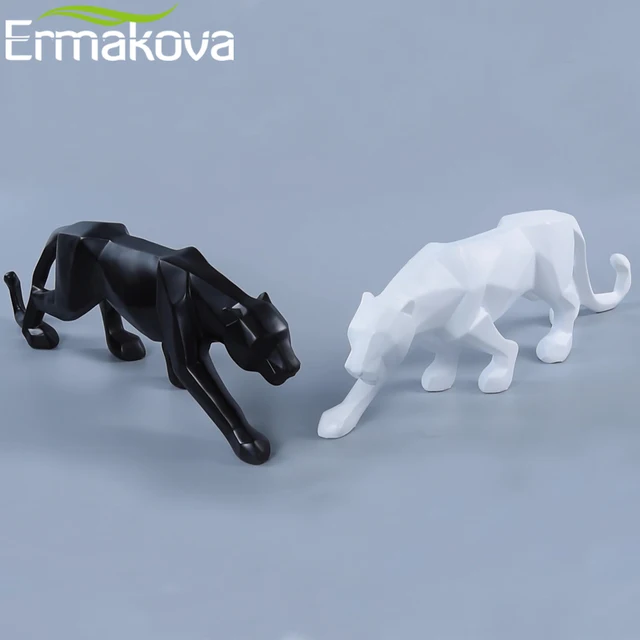 ERMAKOVA Panther Statue Animal Figurine Abstract Geometric Style Resin Leopard Sculpture Home Office Desktop Decoration Crafts 2