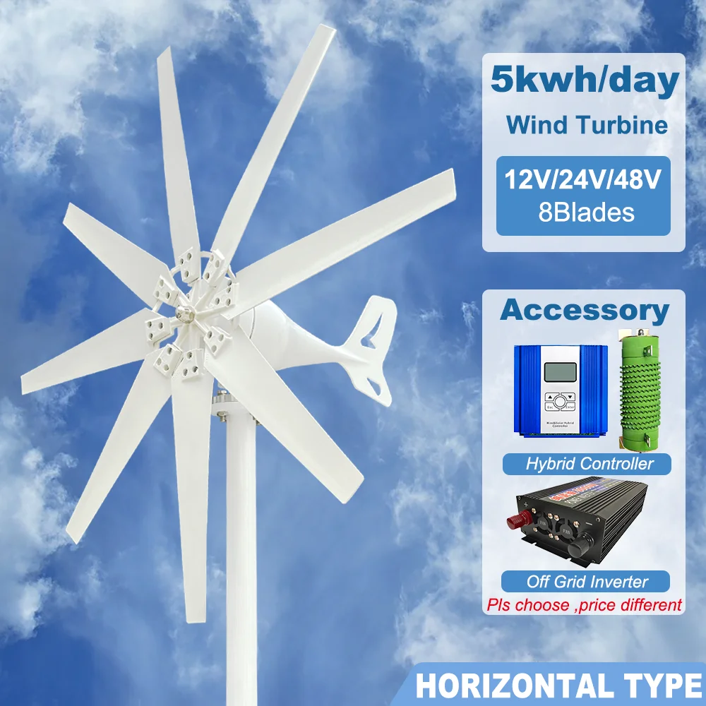 Solar Wind Generator 2000W High Efficiency Wind Turbine Generator 12V 24V 48V Horizontal Axis Windmill Free Energy Power Factory For Home Use 220V