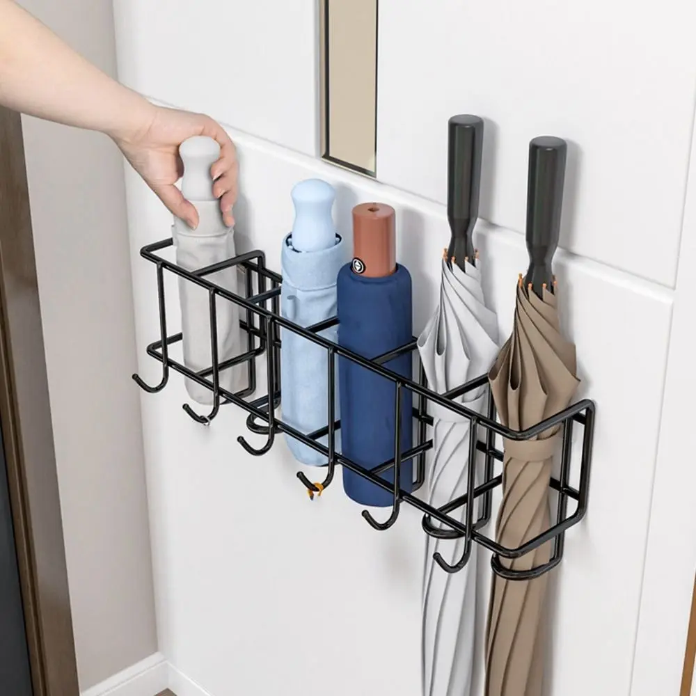 4/6 Grids Umbrella Storage Rack Metal Wall-mounted Bag Key Storage Holder Large Capacity Black/White Umbrella Holder Bathroom