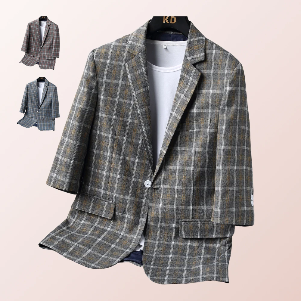 

Men's Casual Plaid Blazer,Short-Sleeved Slim Fit Suit Jacket,Stylish Single-Breasted Design,Mens Blazer Jacket,Blazer Masculino