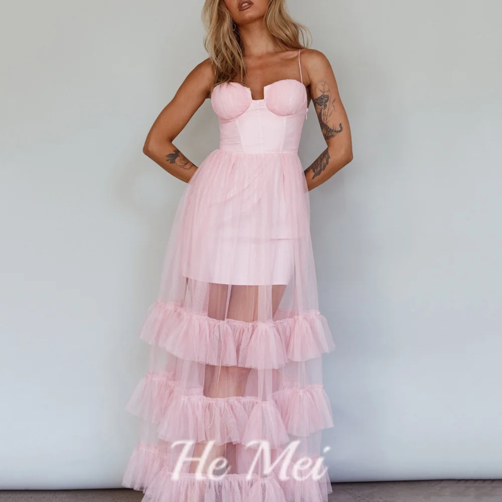 

Romantic Prom Dress For Women Spaghetti Straps A Line Evening Gowns Sweetheart Neck Tulle Illusion Party Dresses فساتين السهرة