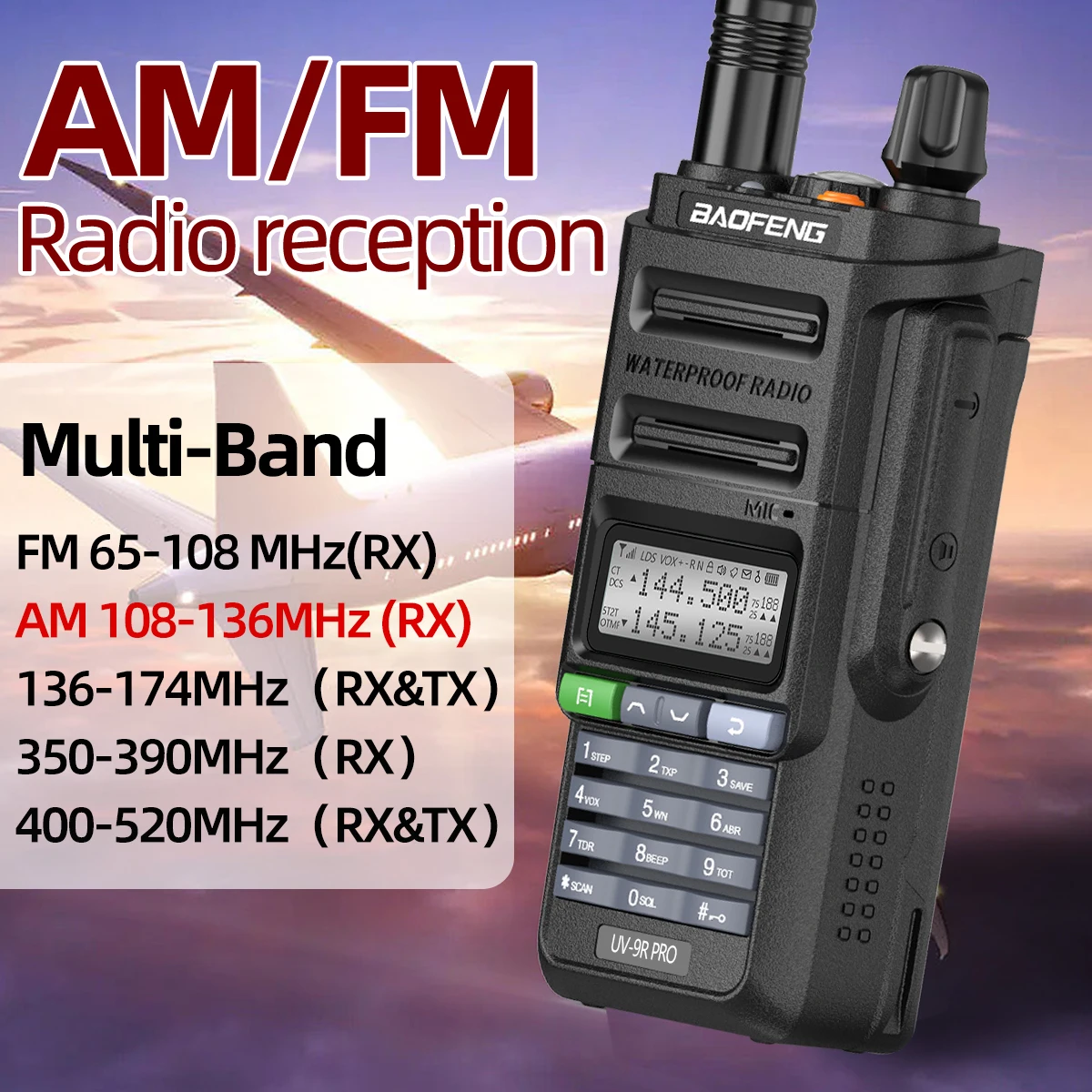 BAOFENG UV-9R PRO Multi Band Walkie Talkie IP68 Waterproof Wireless Copy Frequency Tri Power Type-C DTMF Long Range Ham Radio 3