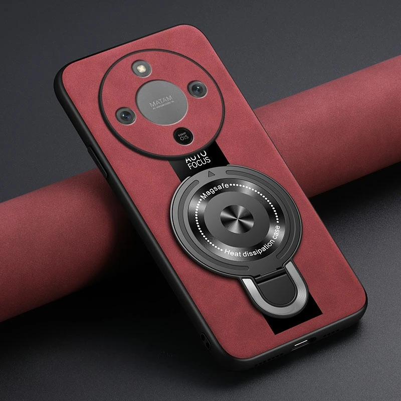 Magnetic Wireless Charging Ring Holder Leather Shockproof Case with Bracket