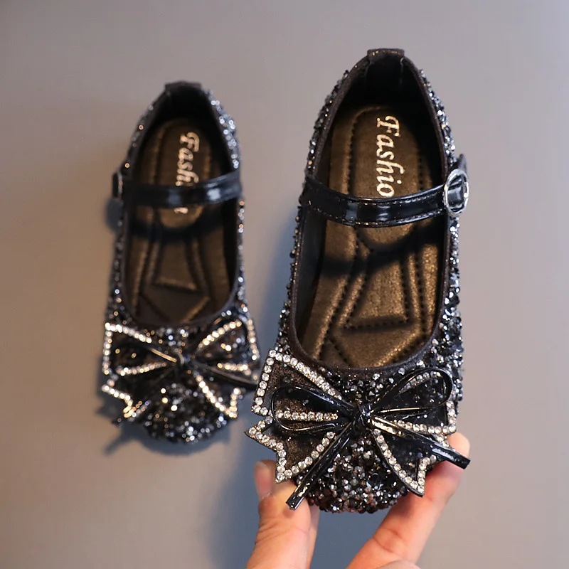 Children Shoes New Girls Princess Leather Shoes Sequins Rhinestones Shining Girls Party Wedding Kids E460