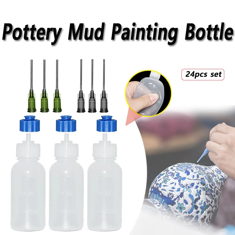 Pottery Sculpting Tools 24Pcs Pottery Mud Painting Bottle Squeeze Multi-needle Mud Bottle DIY Ceramic Pottery Ceramics Decor