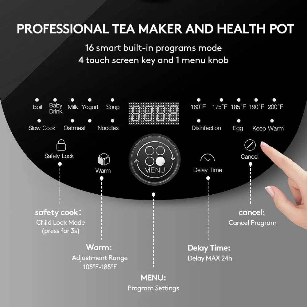 Kettle Temperature Control Glass Tea Kettle Programmable Control Tea Pot, 2 Liter Stainless Steel Maker & Coffee Ke
