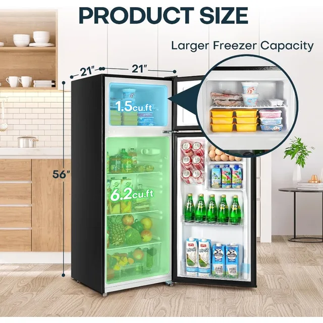 Upstreman 7.7 Cu.Ft. Refrigerator with Freezer, Double Door Fridge, Adjustable Thermostat, Large Capacity, Reversible Door Swing 2