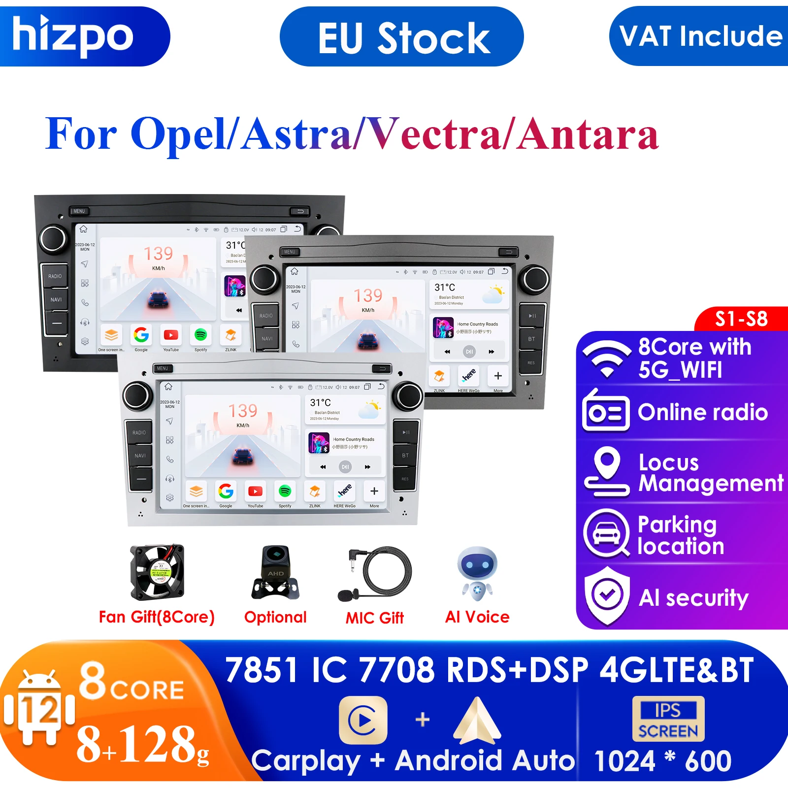 64G 4G-Lte Android 2 Din Lettore Gps Per Auto Per Opel Astra H J 2004 Vectra Vauxhall Antara Zafira Corsa C D Vivaro Meriva Veda Radio