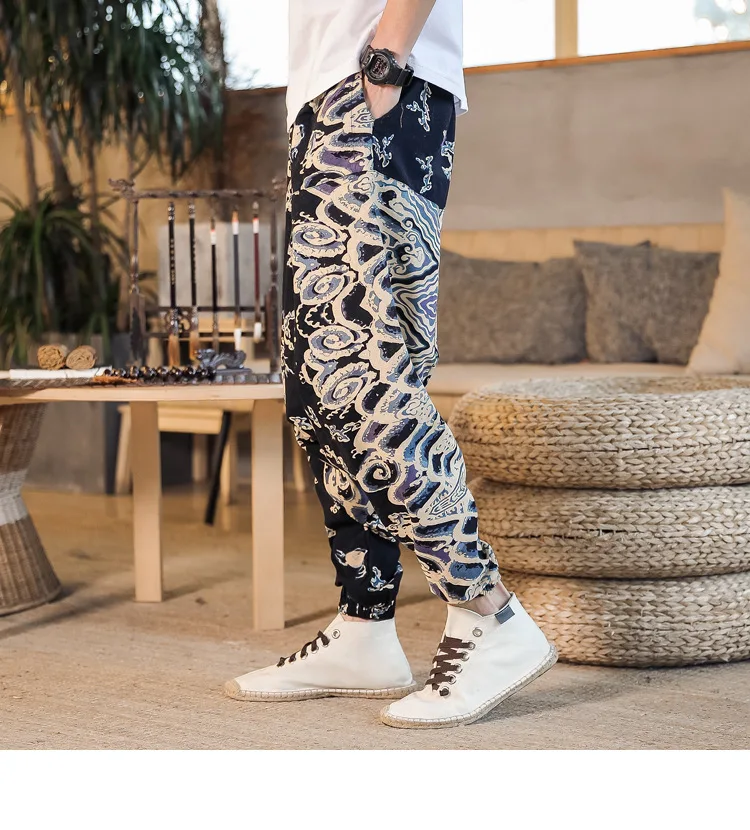 2022 Summer Mens Baggy Cross Pants Men Women Hip-hop Print Wide Leg Pants Male Casual Vintage Long Trousers mens harem joggers