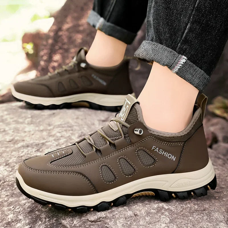 Men Soft Hiking Shoes Summer Breathable Mesh Sneakers Light Black