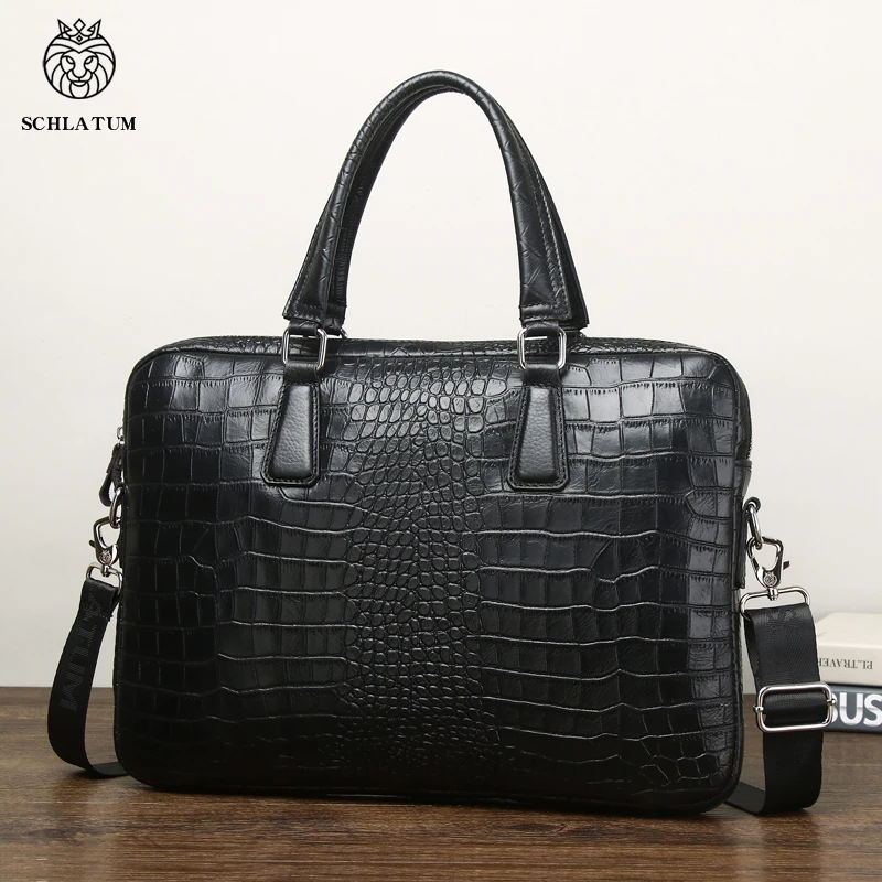 SCHLATUM Genuine Leather Crocodile Grain Briefcases Hard For Men 15.6 Inch Laptop Briefcase Bags Computer Bag Luxury Handbags 6