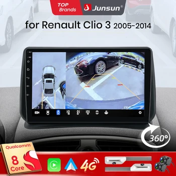 Junsun Qualcomm de 8 Núcleos 360 °   Radio para coche con CarPlay y Android Auto (opcional con cámara) para Renault Clio 3 2005-2014, sistema 2 DIN, estéreo, GPS, SWC, Bluetooth, FM, RDS, DSP, pantalla IPS, sistemas inteligentes para coche, control por voz con IA, 4G, WiFi, 8 núcleos, Plug&Play, unidad principal. 1