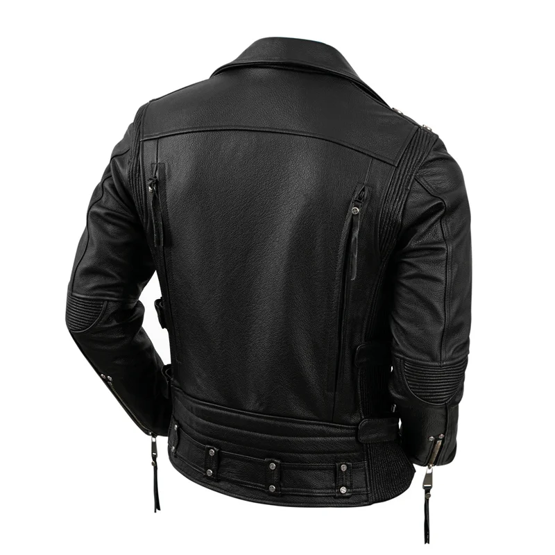 Men Leather Jacket Motorcycle Cowhide Genuine Leather Jacket Men Slim Stone Milled Retro Calfskin Leather Coat Moto Biker Riding
