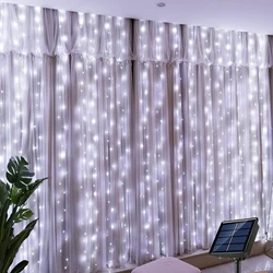 Solar LED Curtain Lights - Outdoor Copper Wire Fairy String for Garden and Holiday Decor (White Light)