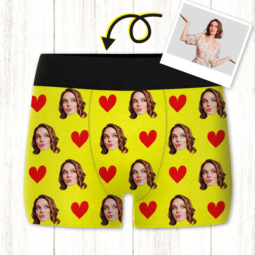 Custom Face Photo Boxer Briefs - Personalized Heart Print Underwear - Unique Gift