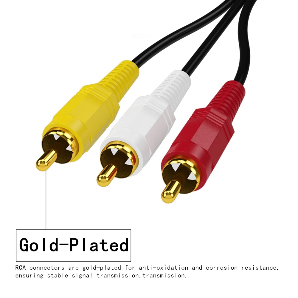 3RCA to 3RCA Male to Male Gold-Plated Connectors AV Cable Oxygen-Free Copper Core for High-Quality Audio and Video