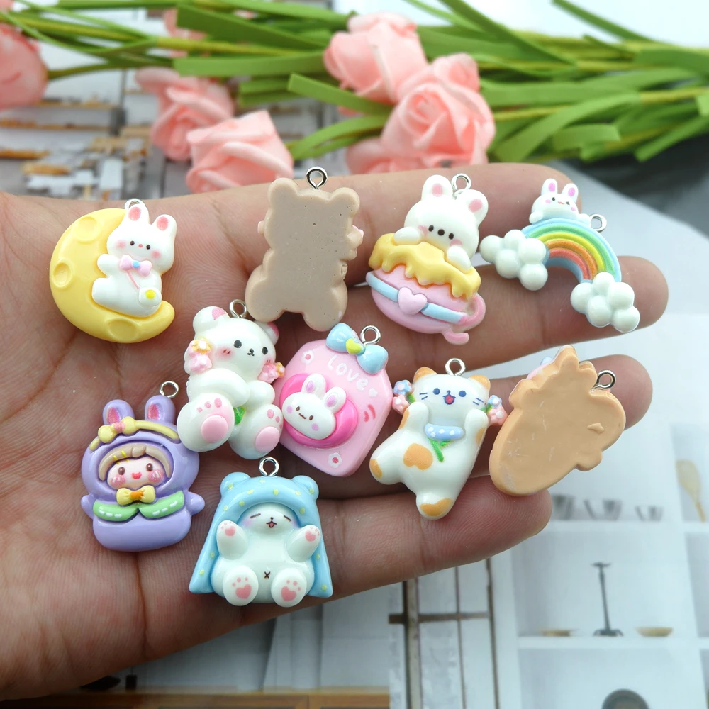 무지개 곰 고양이 참, 쥬얼리 제작, DIY 귀걸이 팔찌, 펜던트 액세서리, 전화 제작, 대량 도매