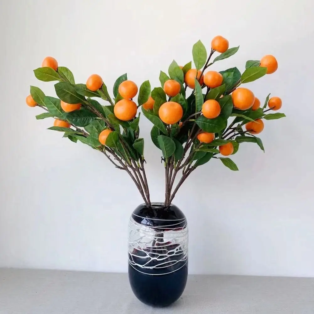 63Cm Rami Di Mandarino Artificiale Puntelli Di Fiori Di Frutta Foglie Verdi Di Frutta Simulate Simulazione Di Kumquat Decorazioni Per La Casa Arancion