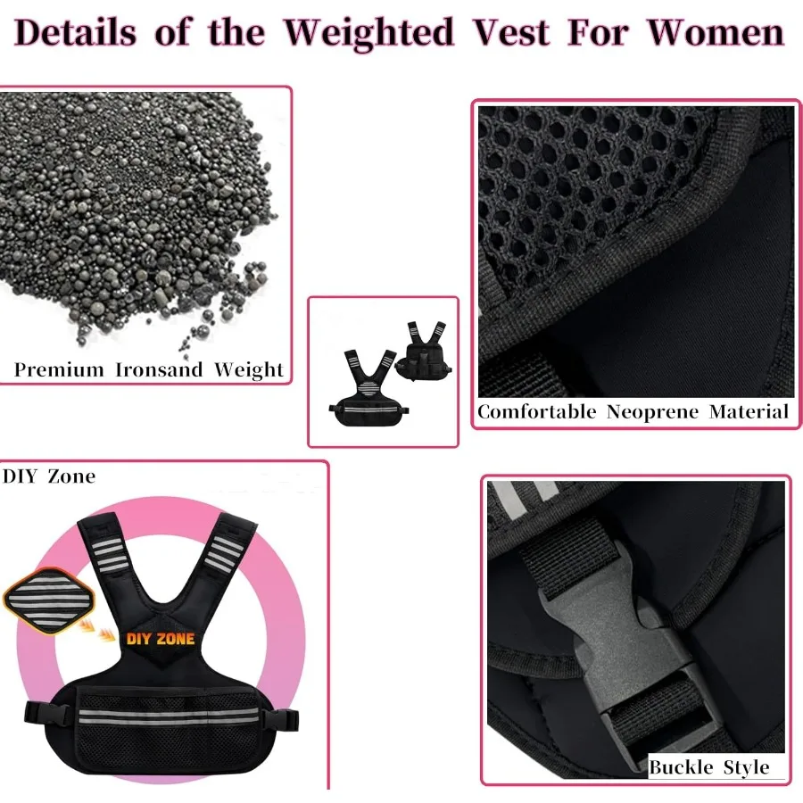 Adjustable Weighted Vest for Women, Weighted Vests with Reflective Strip and Large Pocket for Strength Training for Men & Women