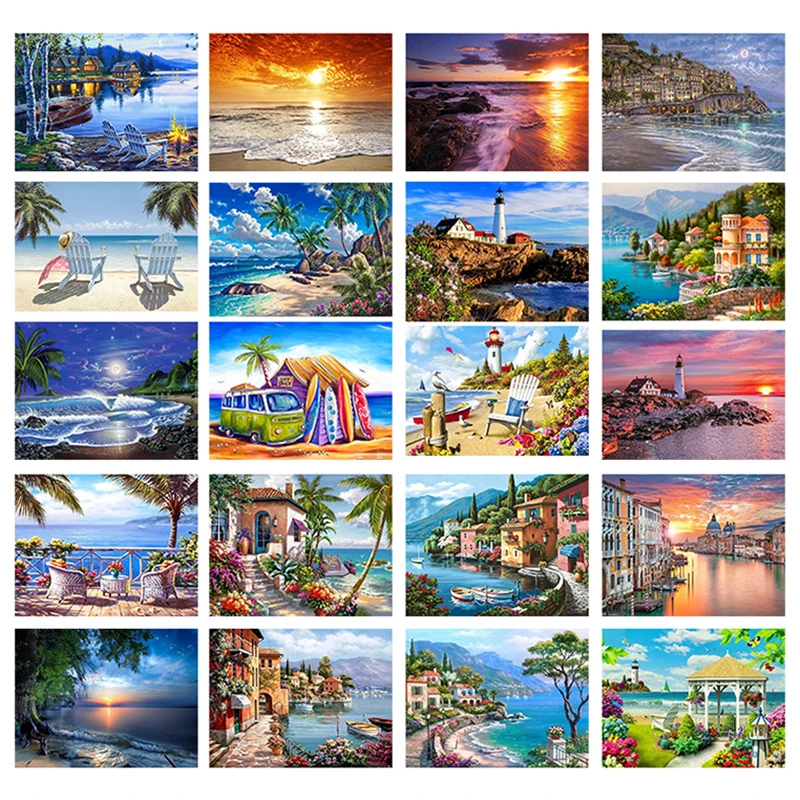 5D New Collection 2024 Diamond Embroidery Seaside scenery Mosaic Art Kits  scenery Hanging paintings Cross Stitch Gift