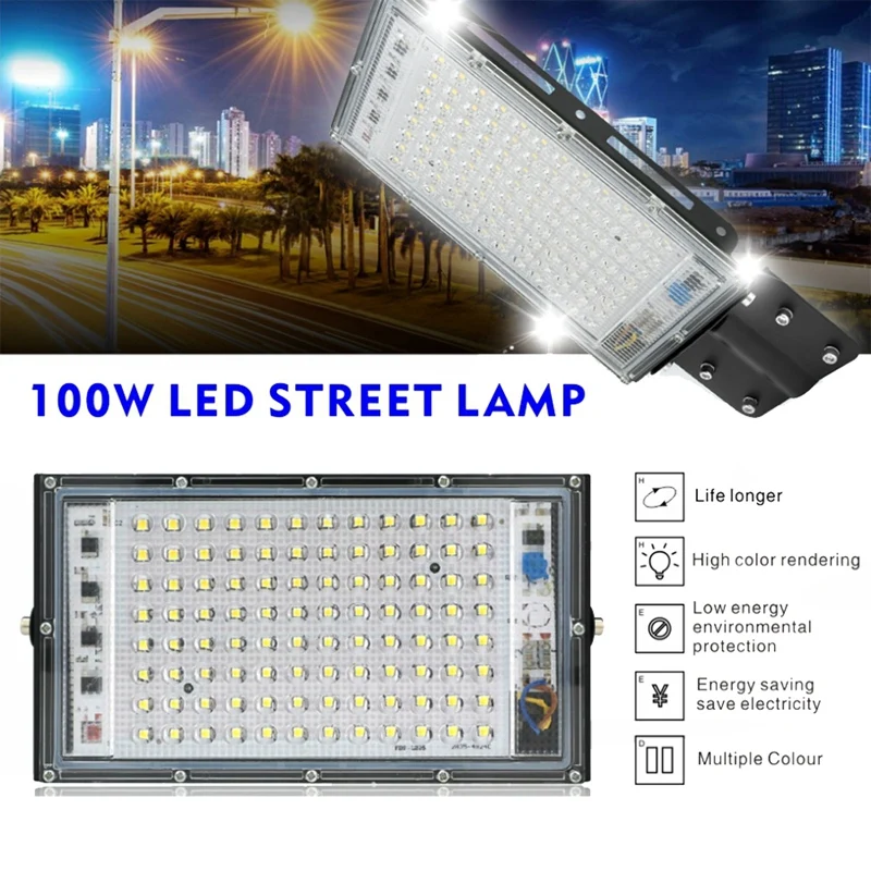 LED 가로등 야외 투광 조명 스포트라이트, IP65 방수 벽 조명, 정원 도로 거리, AC 220V-240V, 100W