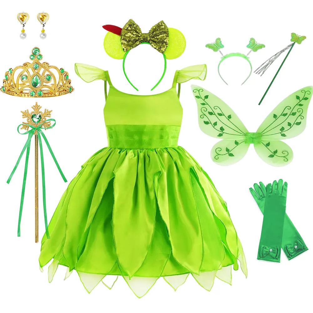

Tinker Bell Fairy Dress for Toddler Elf Cosplay Off Shoulder Knee Length Summer Princess Fancy Costume Girls Halloween Apparel