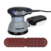 WORKPRO 300W Random Sander with Variable Speed Random Orbit Sander with 10PC sandpaper Dust exhaust and Hybrid dust canister