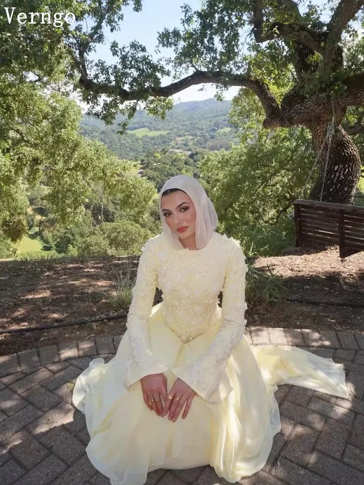 Verngo Luxury Yellow Crepe Evening Dress Appliques O Neck Full Sleeves A Line Prom Dresses Modest Party Gowns 2026 Customized 4