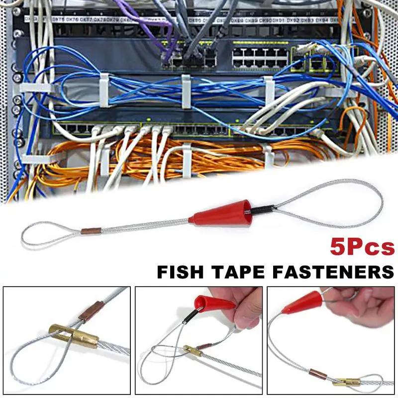 

5Pcs Fish Tape Fastener Electrician Automatic Thread Guide Connector Portable Wall Cable Puller To Securely Attach Wire