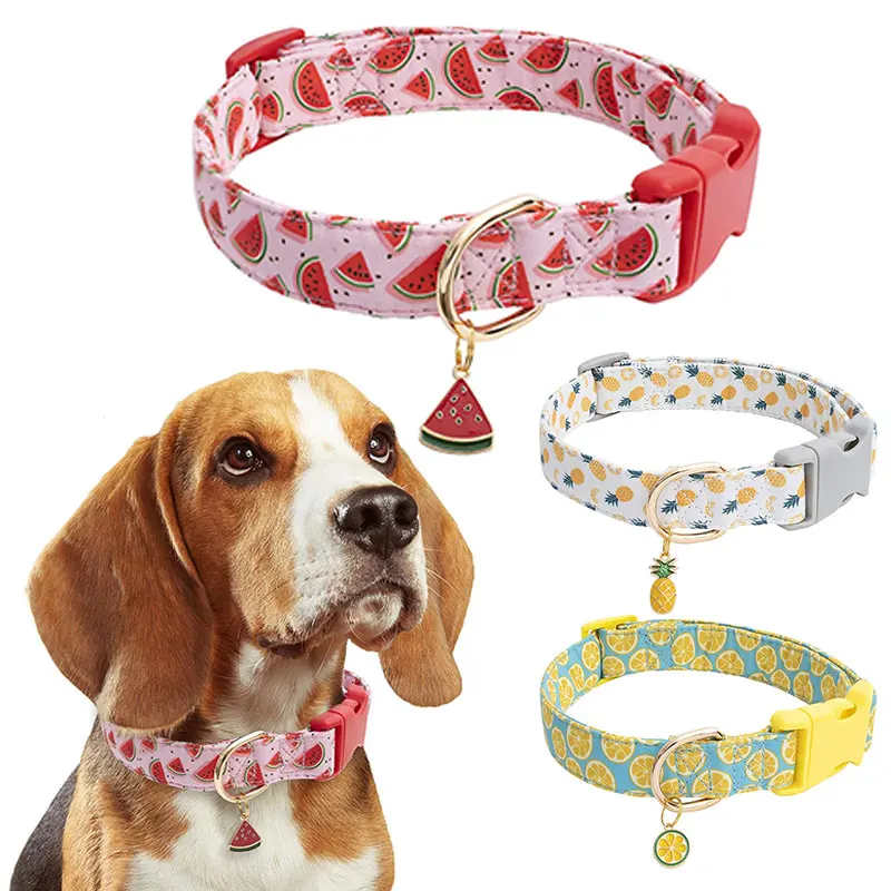 Fruit Pattern Pet Collar with Metal Fruit Pendant – Adjustable for Cats, Puppies & Small Dogs 2