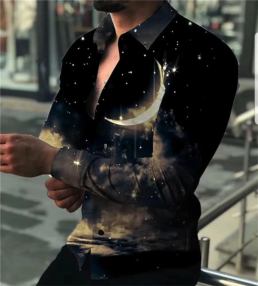 قميص رجالي بأكمام طويلة بتصميم خطوط هندسية باللونين الأسود والذهبي، كارديجان أنيق وعصري من قماش مريح.