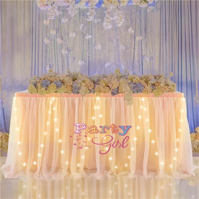 

Nice Tulle Table Skirt With Led Light Poly Tablecloth Skirting For Event Party Wedding Backdrop Hotel Christmas Decoration