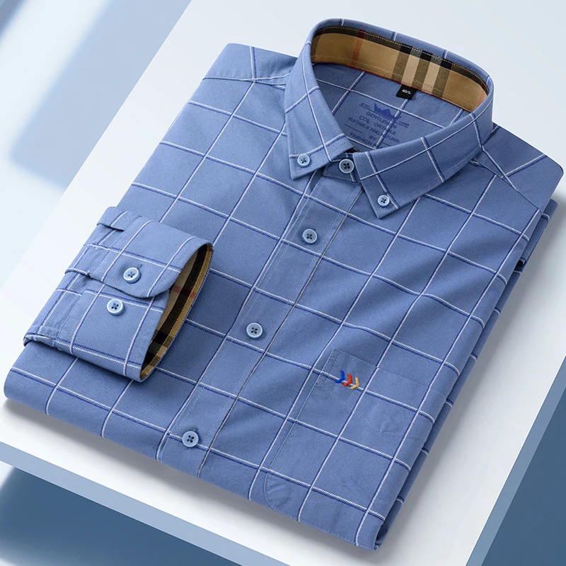 new in shirt 100%cotton oxford long sleeve shirts for men slim fit formal plain shirt hight qulity plaid soft office clothes New in shirt 100%cotton oxford long-sleeve shirts for men slim fit formal plain shirt hight qulity plaid soft office clothes 4