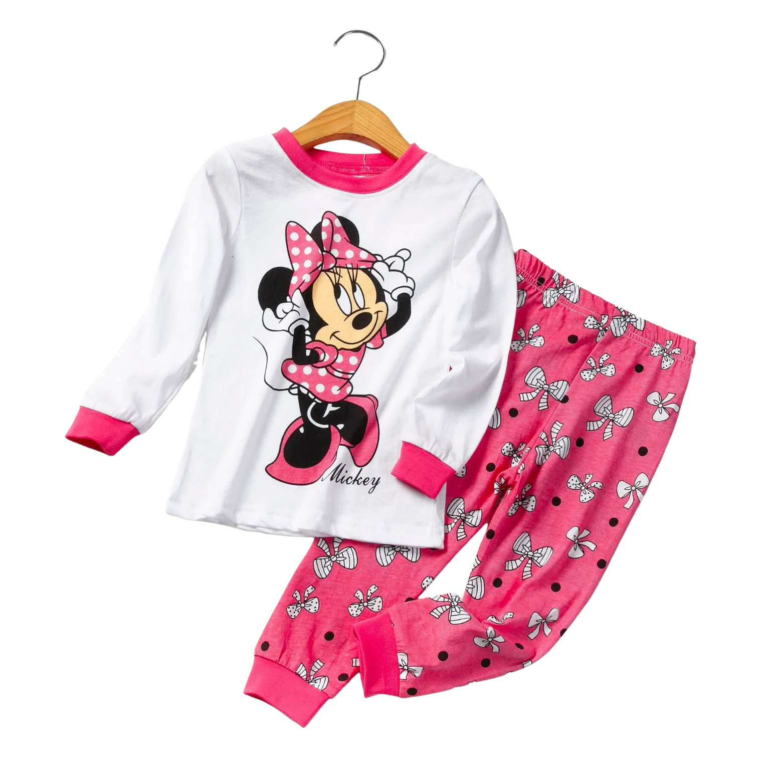 thumbnail image 1 of Conjunto de 2 piezas de pijama de algodón de manga larga para niños, ropa de dormir de Minnie, varios estilos, para primavera y otoño, 1 of 6