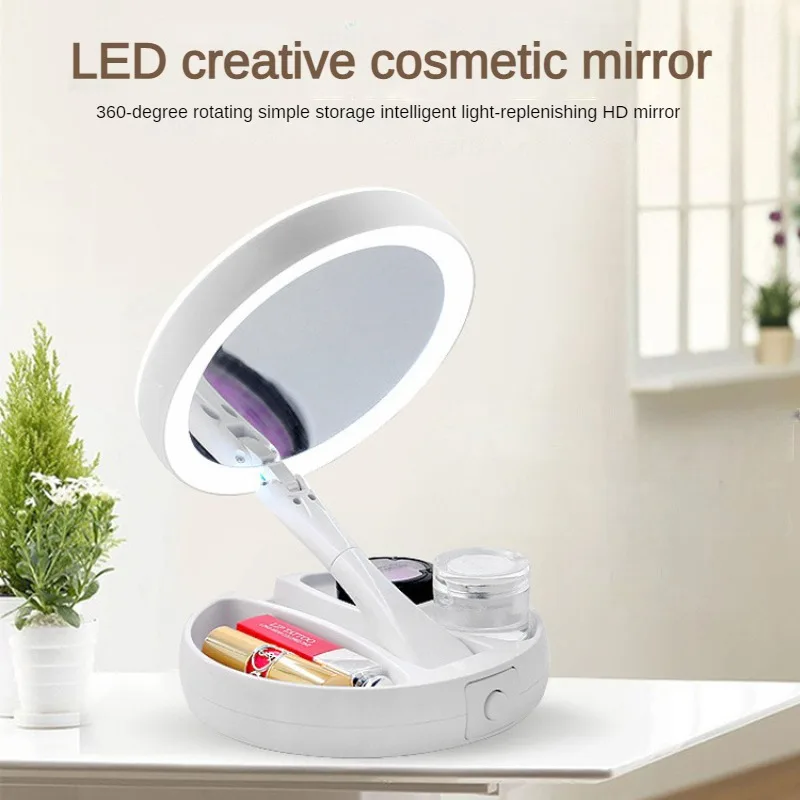 

1X 10X Magnifying Makeup Mirror USB Desktop LED Fill Light Foldable Cosmetic Makeup Mirror with Stock Box Makeup Mirrors